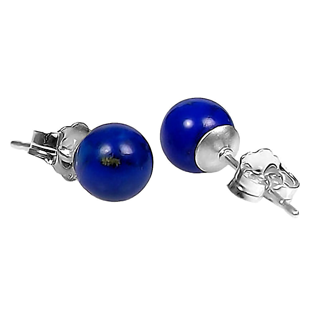 Natural Lapis Lazuli Ball Stud Post Earrings 14K White Gold - 1000Jewels.com