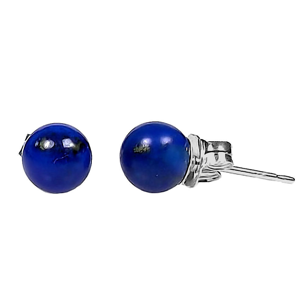 Natural Lapis Lazuli Ball Stud Post Earrings 14K White Gold - 1000Jewels.com