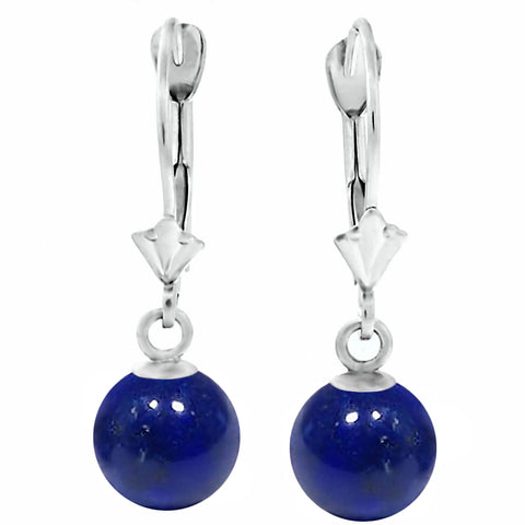 Natural Lapis Lazuli Ball Drop Leverback Earrings 14K White Gold - 1000Jewels.com