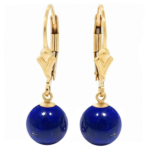Natural Lapis Lazuli Ball Drop Leverback Earrings 14-20 Gold Filled - 1000Jewels.com