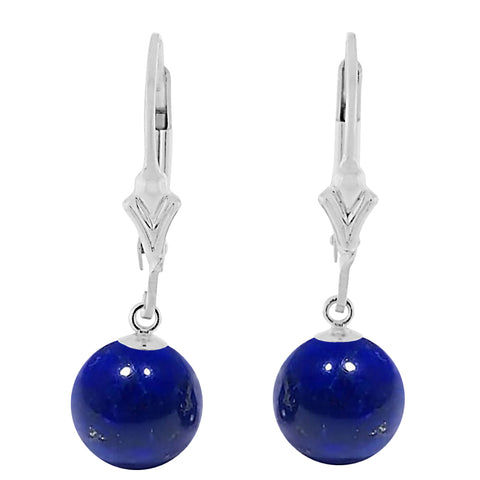 Natural Lapis Lazuli Ball Drop Leverback Earrings 925 Sterling Silver - 1000Jewels.com