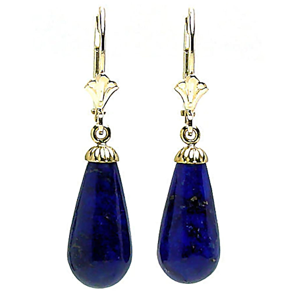 Natural Lapis Lazuli Teardrop Leverback Earrings 14-20 Gold Filled - 1000Jewels.com