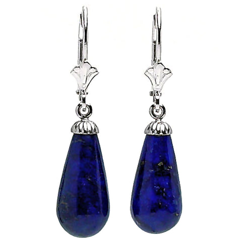 Natural Lapis Lazuli Teardrop Leverback Earrings 925 Sterling Silver - 1000Jewels.com