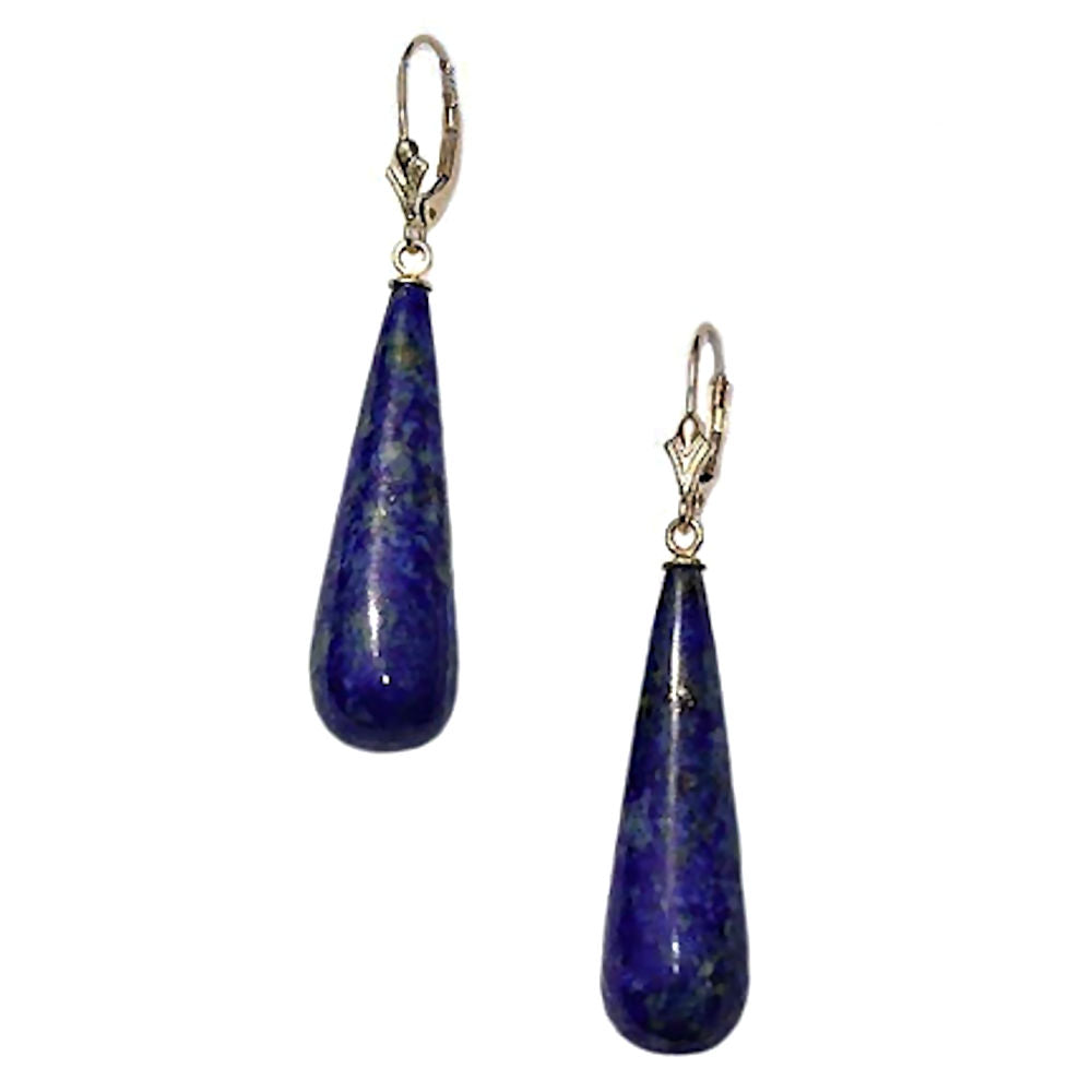 Natural Lapis Lazuli Teardrop Leverback Earrings 14-20 Gold Filled - 1000Jewels.com