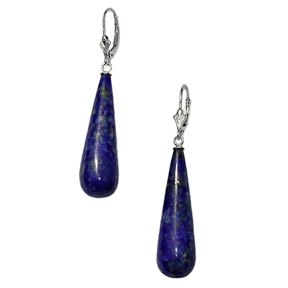 Natural Lapis Lazuli Teardrop Leverback Earrings 14K White Gold - 1000Jewels.com