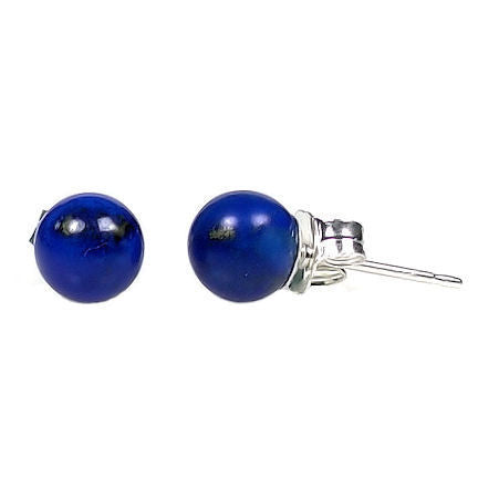 6mm Lapis Lazuli Ball Stud Earrings 14K White Gold - 1000Jewels.com
