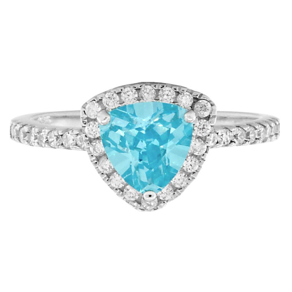 Acotas E: 1.51ct Aquamarine Ice CZ Trillion-cut & Halo Engagement Ring - 1000Jewels.com