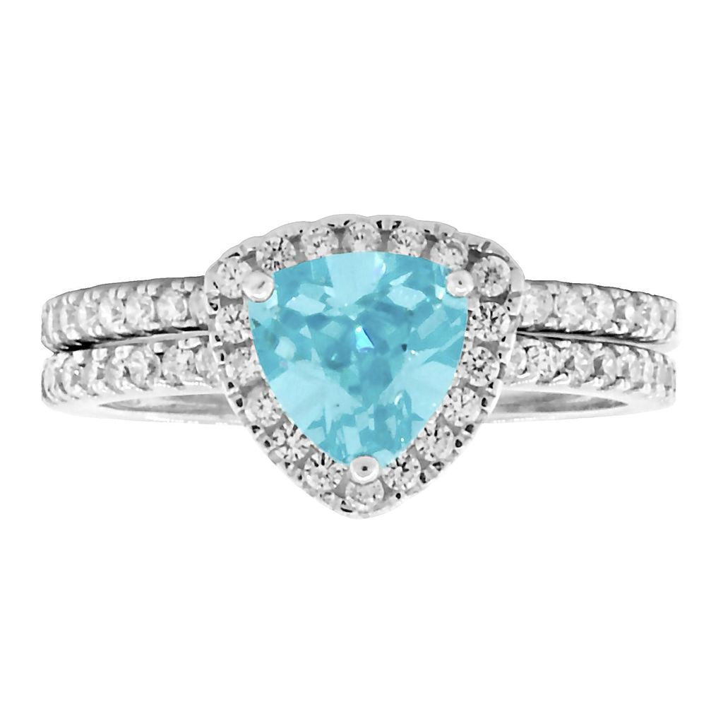 Acotas: 1.83ct Aquamarine Ice CZ Trillion Semi-eternity Wedding Set - 1000Jewels.com