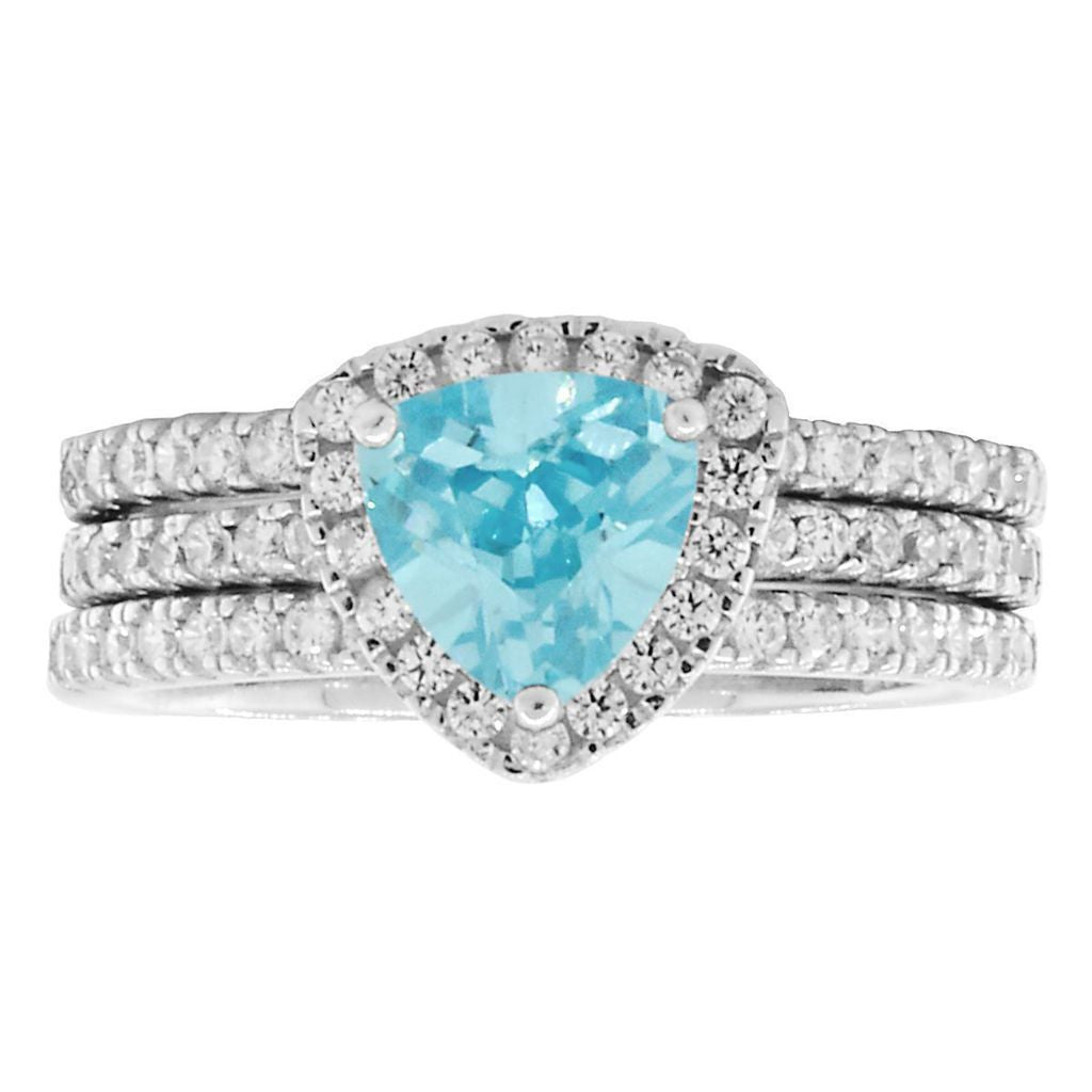 Acotas 3: 2.14ct Aquamarine Ice CZ Halo Semi-eternity 3 pc Wedding Set - 1000Jewels.com