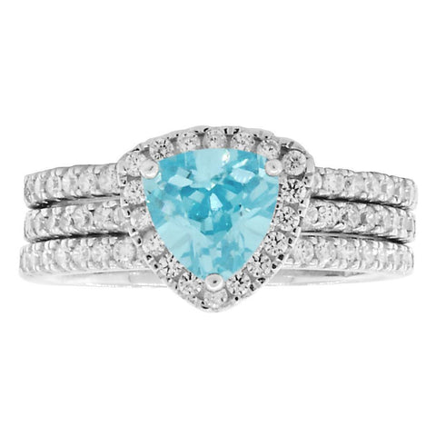 Acotas 3: 2.14ct Aquamarine Ice CZ Halo Semi-eternity 3 pc Wedding Set - 1000Jewels.com