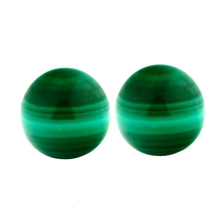Natural Green Malachite Ball Stud Earrings 14K White Gold - 1000Jewels.com