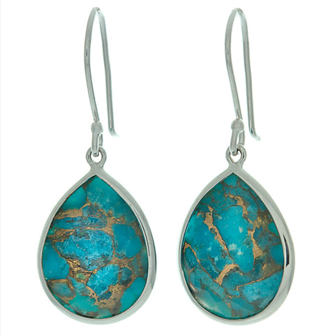 Tanya: Pear-shape Faceted Quartz over Turquoise Drop Earrings 925 Silver - 1000Jewels.com
