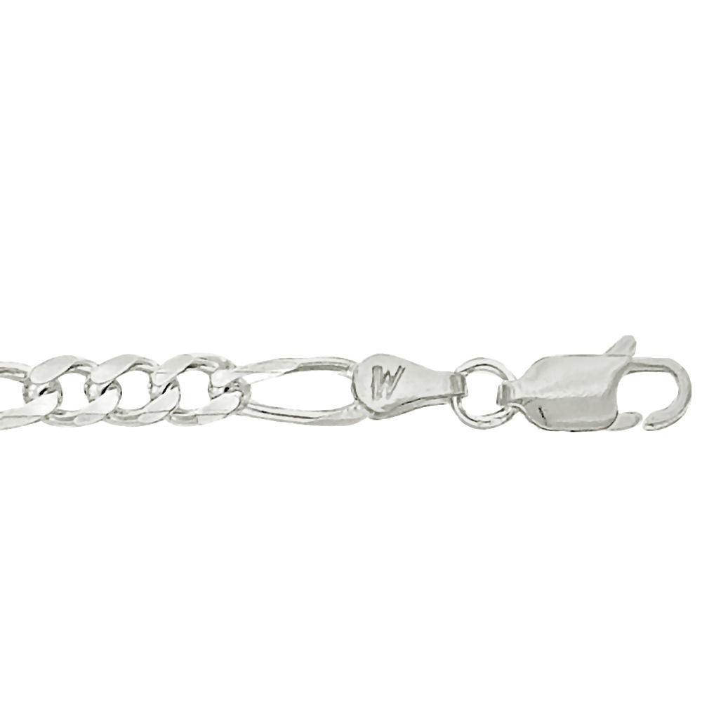 4.0mm AT Figaro Chain Bracelet 925 Sterling Silver, 9 Inches - 1000Jewels.com