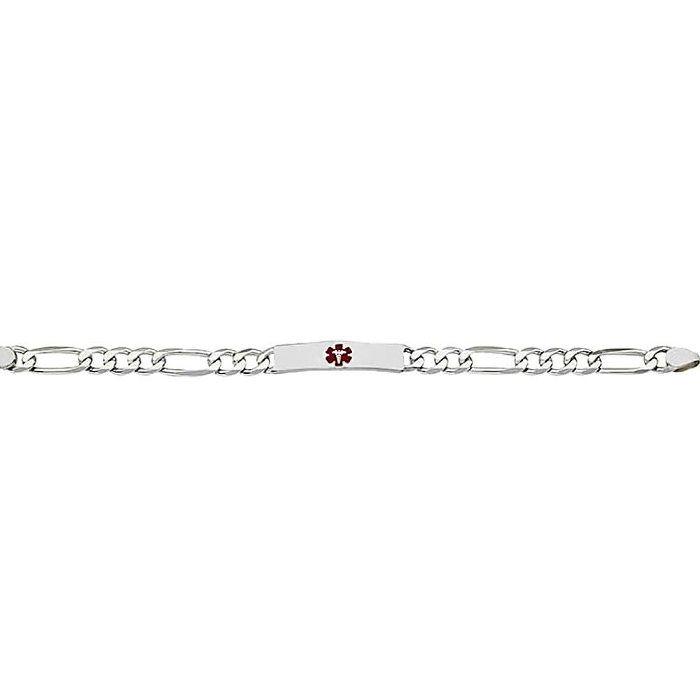 9 Inch Figaro Chain Medical Alert ID Bracelet 925 Sterling Silver - 1000Jewels.com