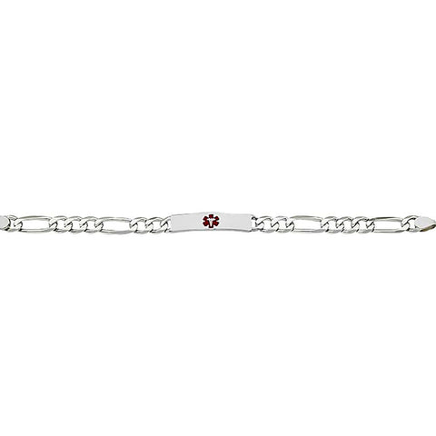 9 Inch Figaro Chain Medical Alert ID Bracelet 925 Sterling Silver - 1000Jewels.com