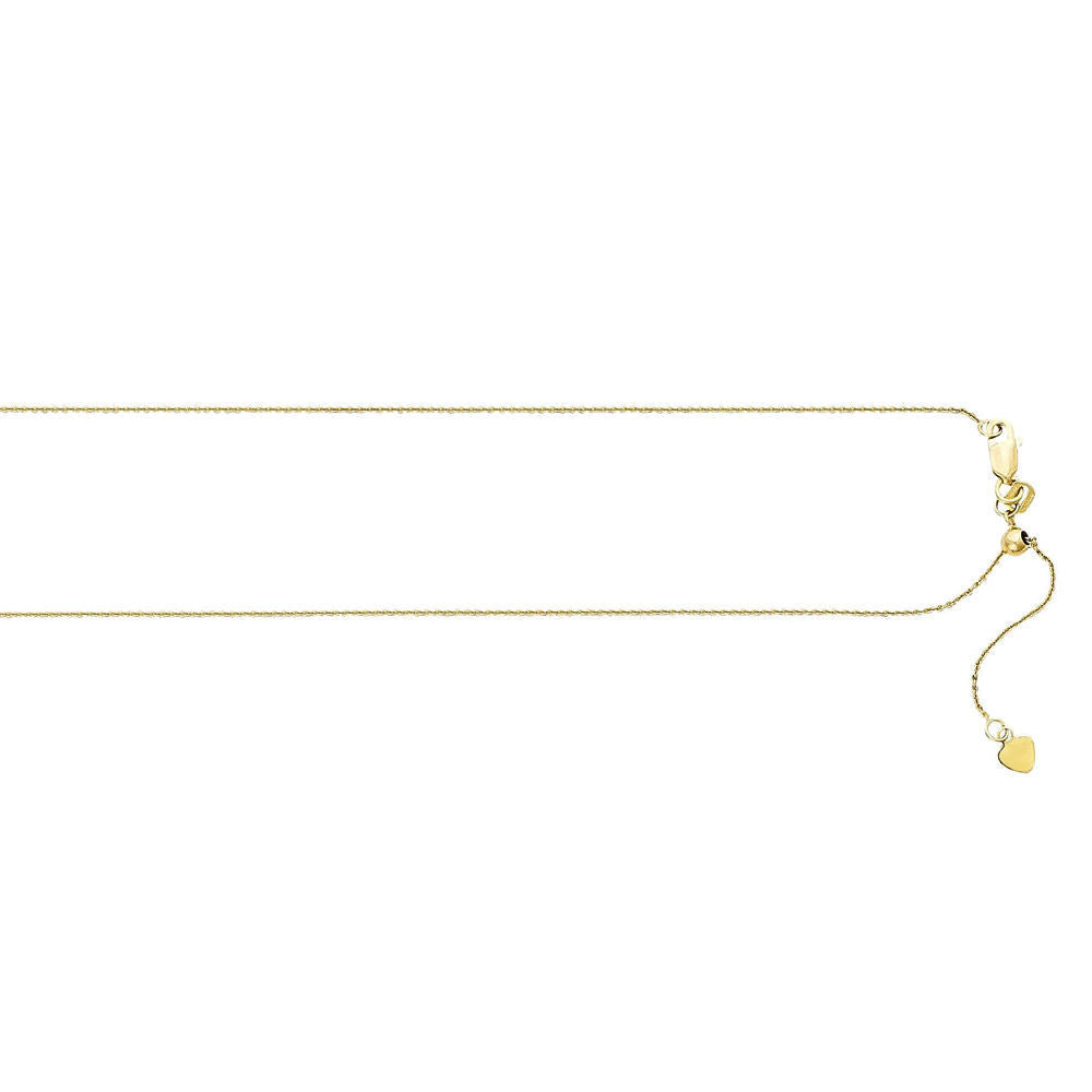 0.9mm Adjustable Diamond Cut Cable Chain 14K Yellow Gold, 16 to 22 Inches - 1000Jewels.com