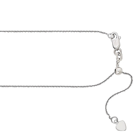 0.9mm Adjustable Diamond Cut Cable Chain 14K White Gold, 16 to 22 Inches - 1000Jewels.com