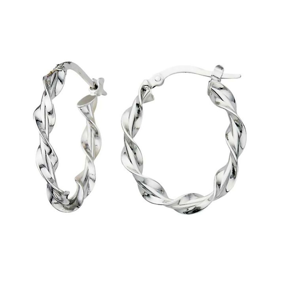 Greg Anthony Italian Twist Hoop Earrings 14K White Gold - 1000Jewels.com