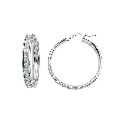 Greg Anthony Italian Glitter Hoop Earrings Lg 925 Sterling Silver - 1000Jewels.com