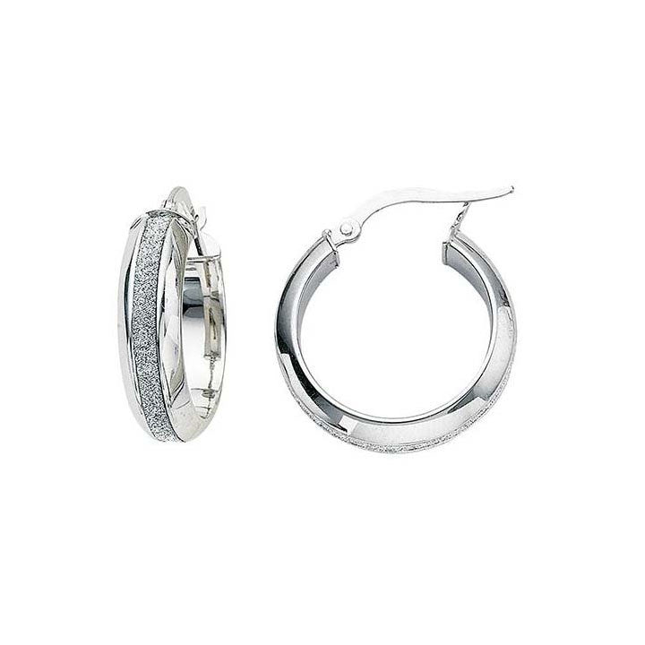 Greg Anthony Glitter Gold Hoop Earrings Lg 14K White Gold - 1000Jewels.com
