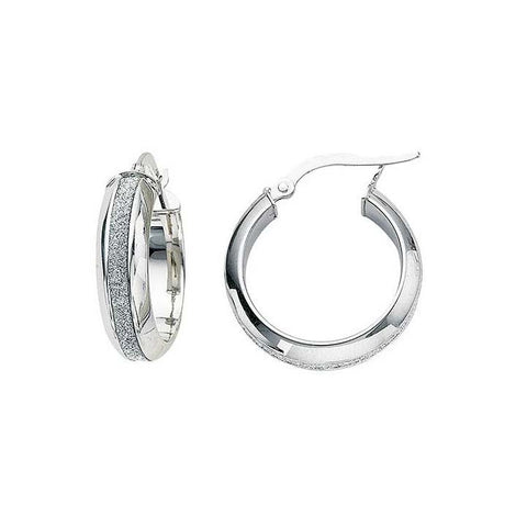 Greg Anthony Glitter Gold Hoop Earrings Lg 14K White Gold - 1000Jewels.com
