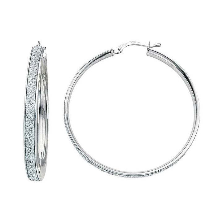 35mm Glitter Hoop Earrings 925 Sterling Silver - 1000Jewels.com