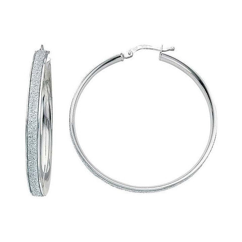 35mm Glitter Hoop Earrings 925 Sterling Silver - 1000Jewels.com