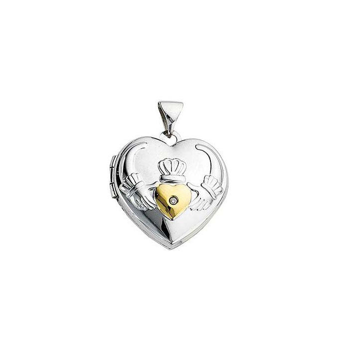 Cleona: Claddagh Locket with Genuine Diamond Accent 925 Sterling Silver - 1000Jewels.com