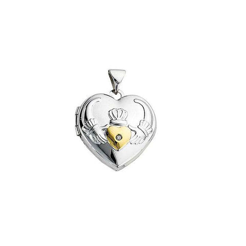 Cleona: Claddagh Locket with Genuine Diamond Accent 925 Sterling Silver - 1000Jewels.com