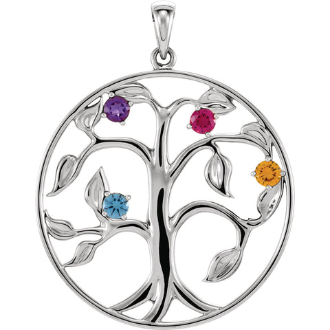 Custom Design Family Tree of Life Pendant Gold, Silver, or Platinum 4 Stone - 1000Jewels.com