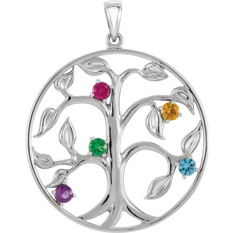 Made To Order Family Tree of Life Pendant Gold, Silver, or Platinum 5 Stone - 1000Jewels.com