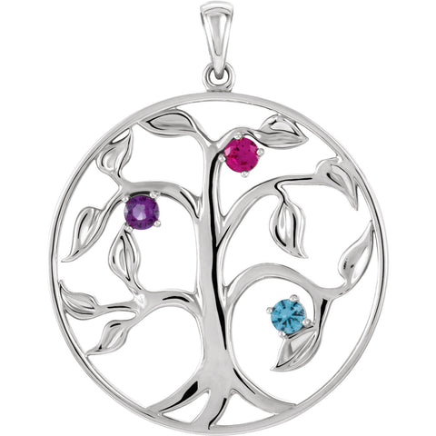 Customized Family Tree of Life Pendant Gold, Silver, or Platinum 3 Stone - 1000Jewels.com