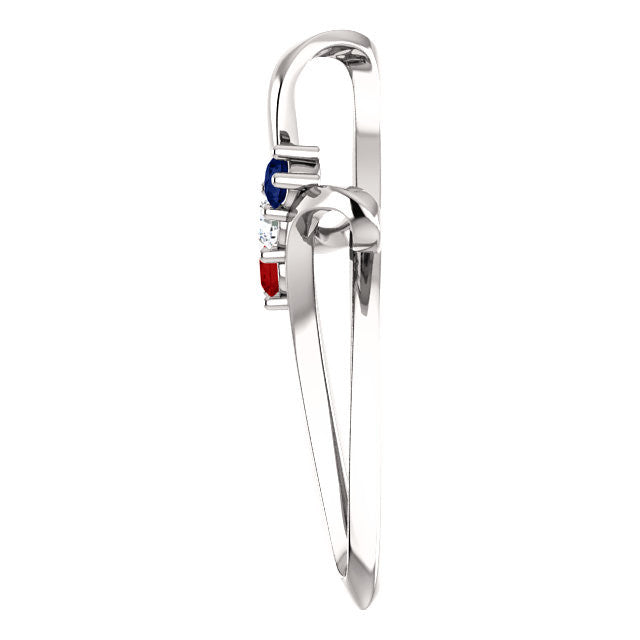 Custom Made Mothers Cross Slide Pendant 1 to 5 Gemstones, 925 Silver - 1000Jewels.com