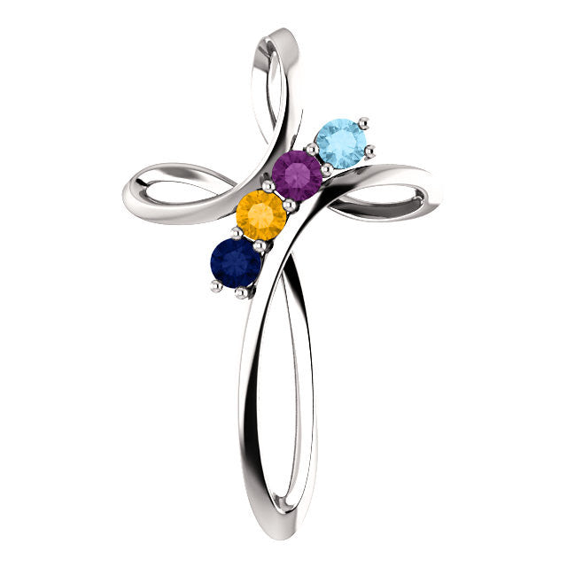 Custom Made Mothers Cross Slide Pendant 1 to 5 Gemstones, 925 Silver - 1000Jewels.com