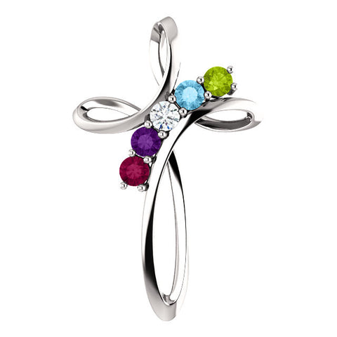 Custom Made Mothers Cross Slide Pendant 1 to 5 Gemstones, 925 Silver - 1000Jewels.com