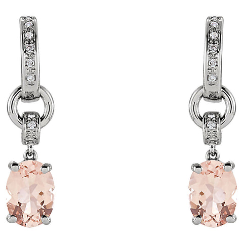 14K White Gold Genuine Morganite and Diamond Drop J-Post Earrings - 1000Jewels.com