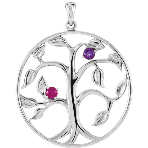 Personalized Family Tree of Life Pendant Gold, Silver, or Platinum 2 Stone - 1000Jewels.com