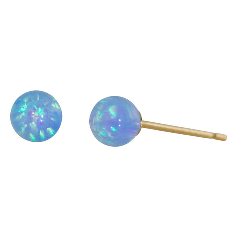 Sky: 4mm Azure Blue Opal Ball Stud Post Earrings Solid 14K Yellow Gold - 1000Jewels.com