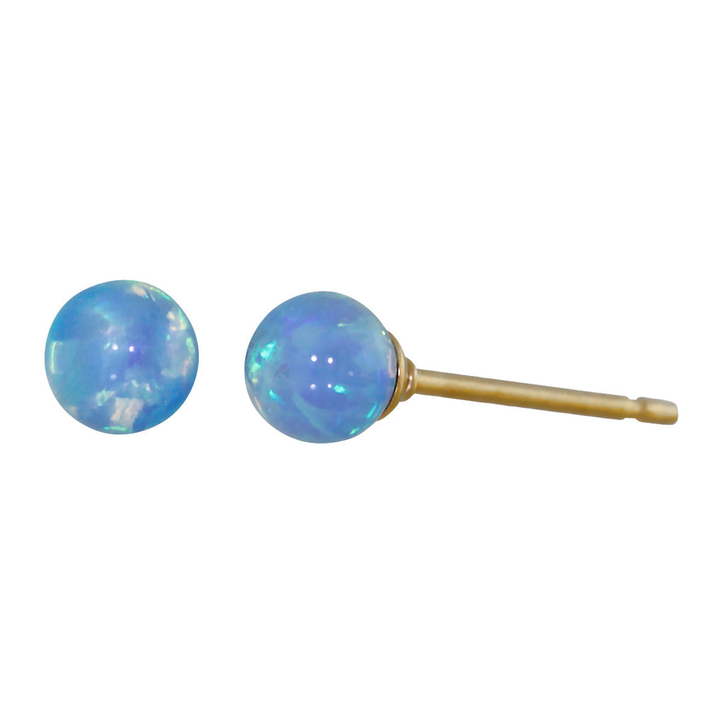 Sky: 6mm Azure Blue Opal Ball Stud Post Earrings Solid 14-20 Gold Filled - 1000Jewels.com