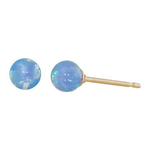 Sky: Azure Blue Created Australian Opal Ball Stud Post Earrings 14-20 Gold Filled - 1000Jewels.com