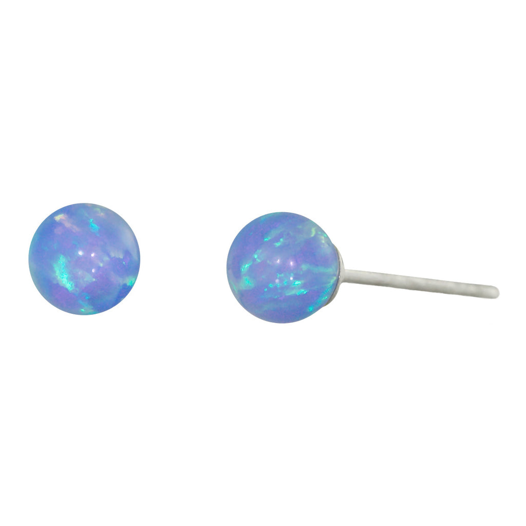 Sky: 6mm Azure Blue Opal Ball Stud Post Earrings 925 Sterling Silver - 1000Jewels.com
