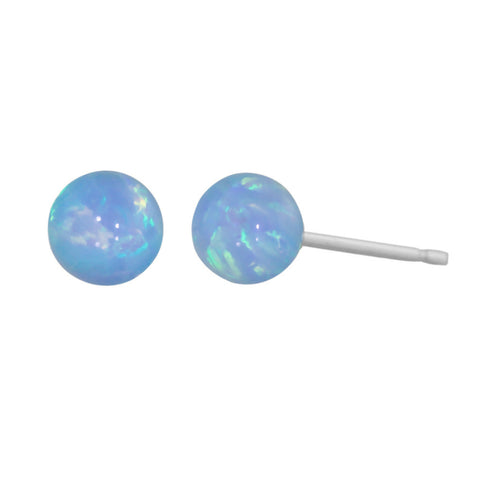 Sky: Azure Blue Created Australian Opal Ball Stud Post Earrings 925 Sterling Silver - 1000Jewels.com