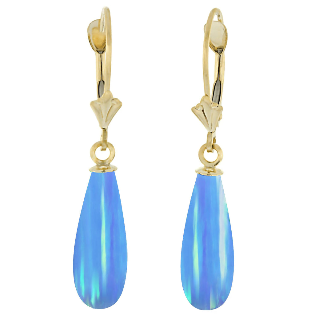 Sky: Azure Blue Created Australian Opal Teardrop Leverback Earrings 14-20 Gold Filled - 1000Jewels.com