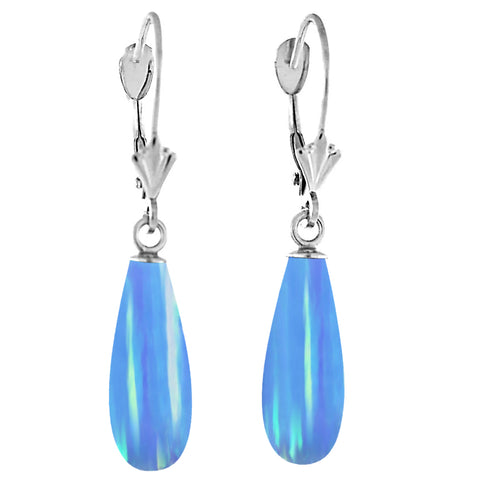 Sky: Azure Blue Created Australian Opal Teardrop Leverback Earrings 14K White Gold - 1000Jewels.com