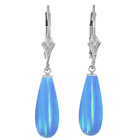 Sky: Azure Blue Created Australian Opal Teardrop Leverback Earrings 925 Sterling Silver - 1000Jewels.com