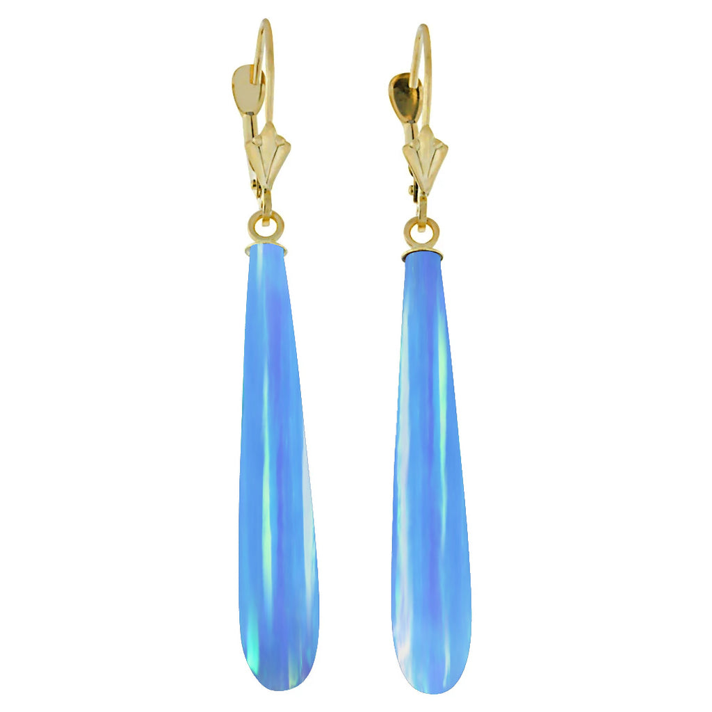 Sky: Azure Blue Created Australian Opal Teardrop Leverback Earrings 14-20 Gold Filled - 1000Jewels.com