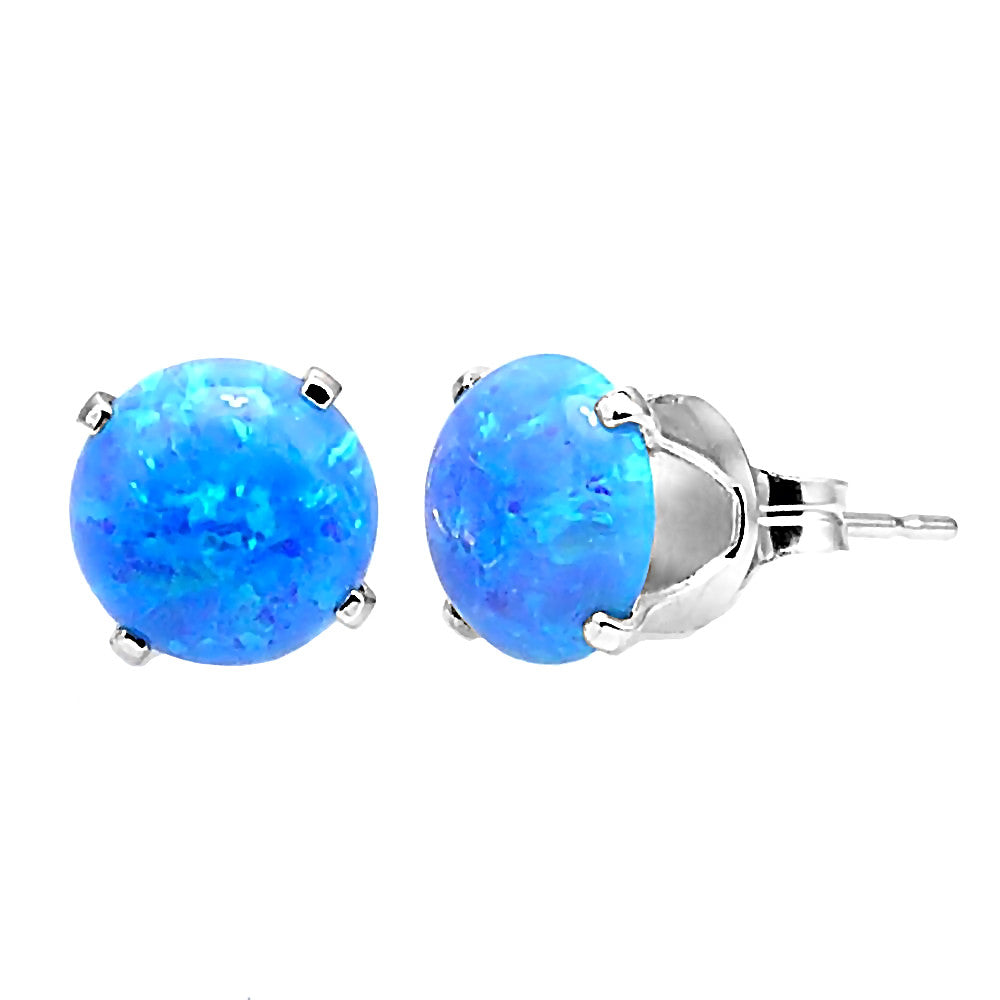 Kasmira: 3.2ct 8mm Azure Blue Opal Crown Set Stud Earrings 925 Silver - 1000Jewels.com
