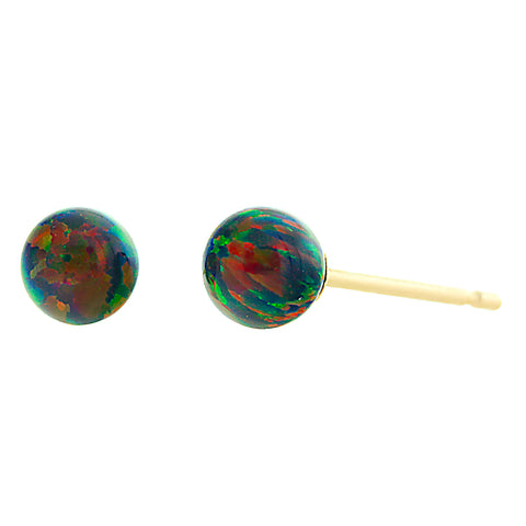 Aurora: Black Created Australian Opal Ball Stud Earrings 14k Yellow Gold - 1000Jewels.com