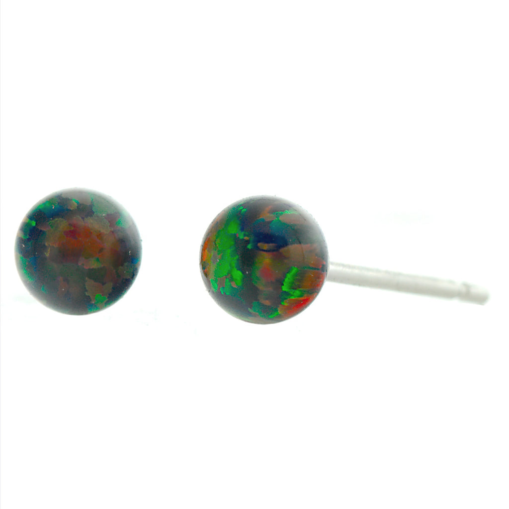 Aurora: 4mm Black Australian Opal Ball Stud Earrings 14k White Gold - 1000Jewels.com
