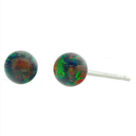 Aurora: 4mm Black Australian Opal Ball Stud Earrings 14k White Gold - 1000Jewels.com